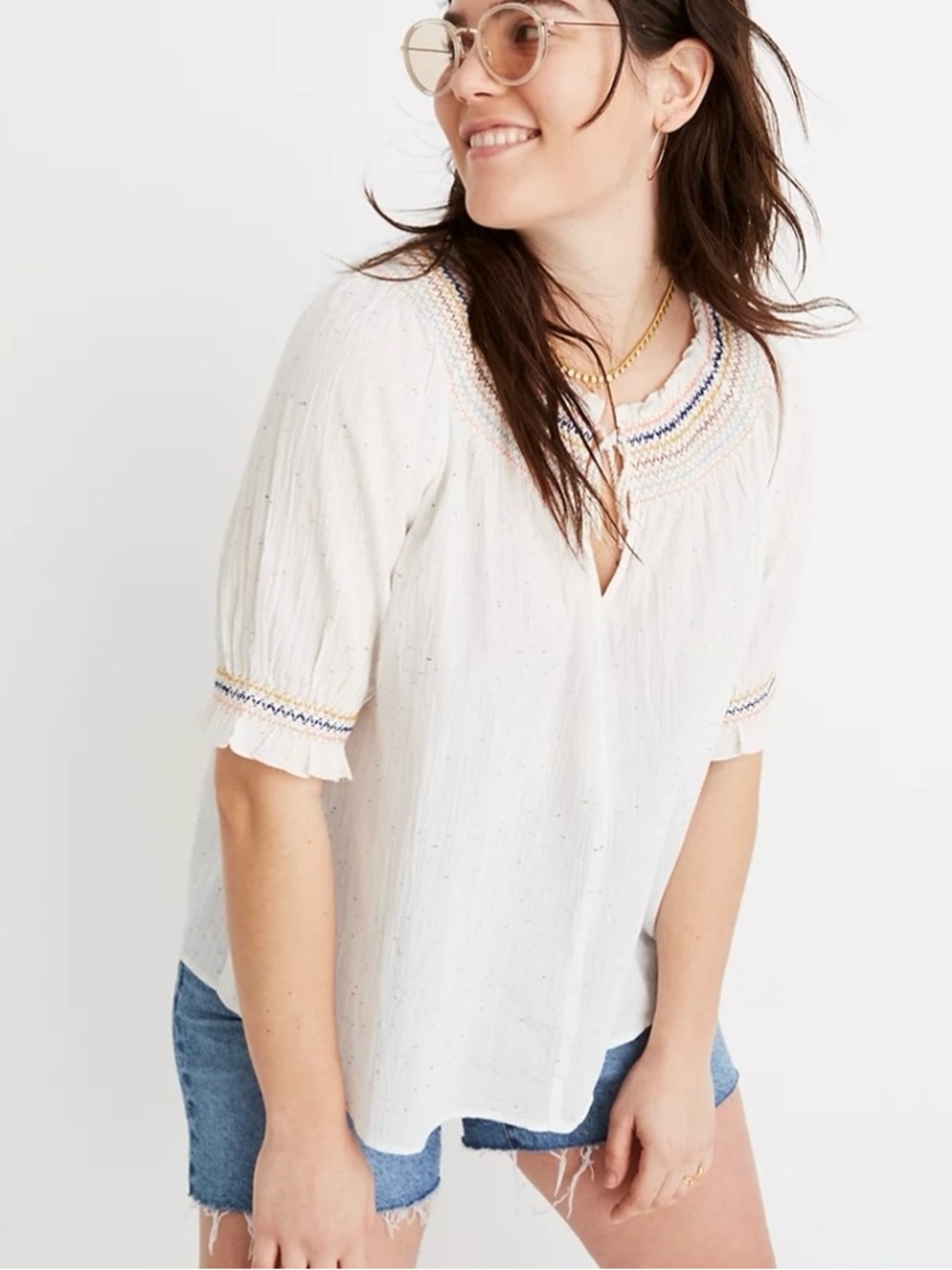 Madewell Smocked Short Sleeved Peasant Top Size Medium